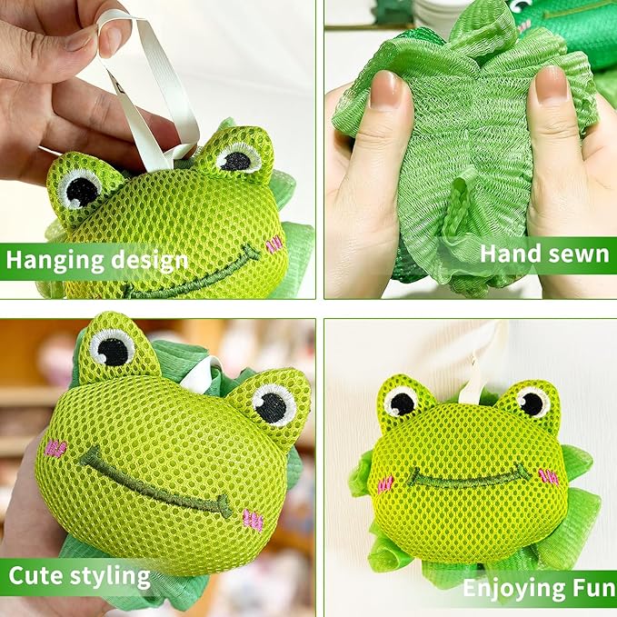 Shower Loofah Sponges for Kids,Cute Frog and Octopus Shape Toddler Bath Exfoliating Body Scrubber Mesh Loofahs Sponge[2 Pack],Designed for Baby Women Boys and Girl