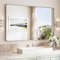 TokeShimi 48x30 Wall Mirror for Bathroom,Brushed Nickel Bathroom Vanity Mirror Modern,Tempered Glass,Large Bathroom Mirror Rectangle,Metal Framed Bathroom Mirror(Horizontal/Vertical)