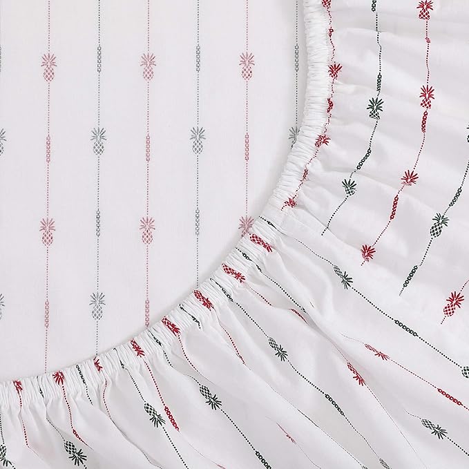 Tommy Bahama - Queen Size Sheet Set, Crisp & Cool Cotton Percale Bedding with a Smooth Lightweight Feel, 4 Piece Holiday Bed Sheets with Matching Pillowcases (Pineapple Pinstripe Red)