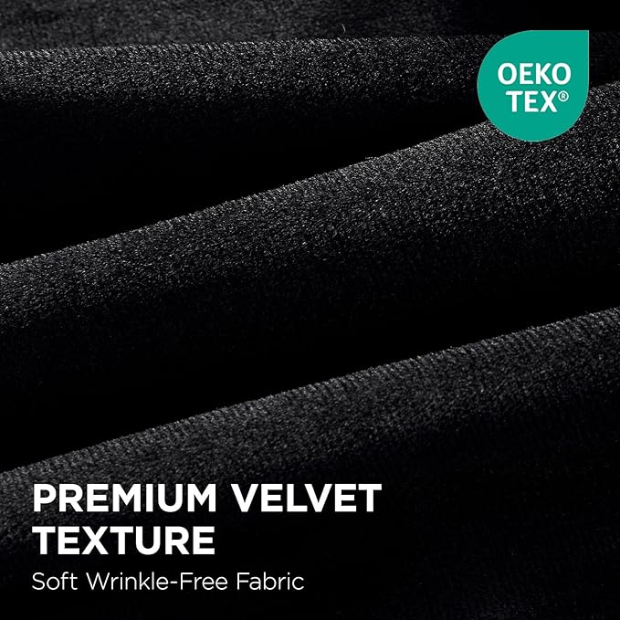 Joydeco Black 100% Blackout Curtains 108 Inch 2 Panels, Luxury Thermal Insulated Black Velvet Curtains for Bedroom Living Room, Soundproof Blackout Window Drapes, Grommet Top (52W x 108L)