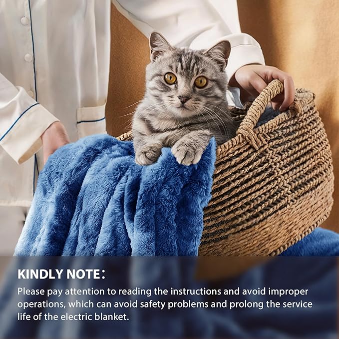 Homemate Electric Heated Blanket Queen Size - 84"x90" Heating Blanket Queen Size Dual Control 1/2/4/6/8 Hours Auto-Off 10 Heat Level Over-Heat Protection Luxury Faux Fur Sherpa ETL Certification