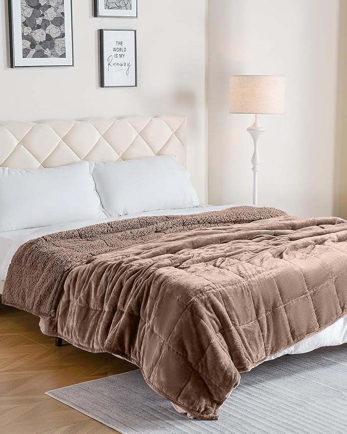 Uttermara Weighted Blanket Queen Size 20lbs 60x80 inches, Cozy Sherpa Weighted Blankets with Soft Plush Fleece, Warm Sherpa Thick Heavy Blanket Great for Sleep and Calming, Brown
