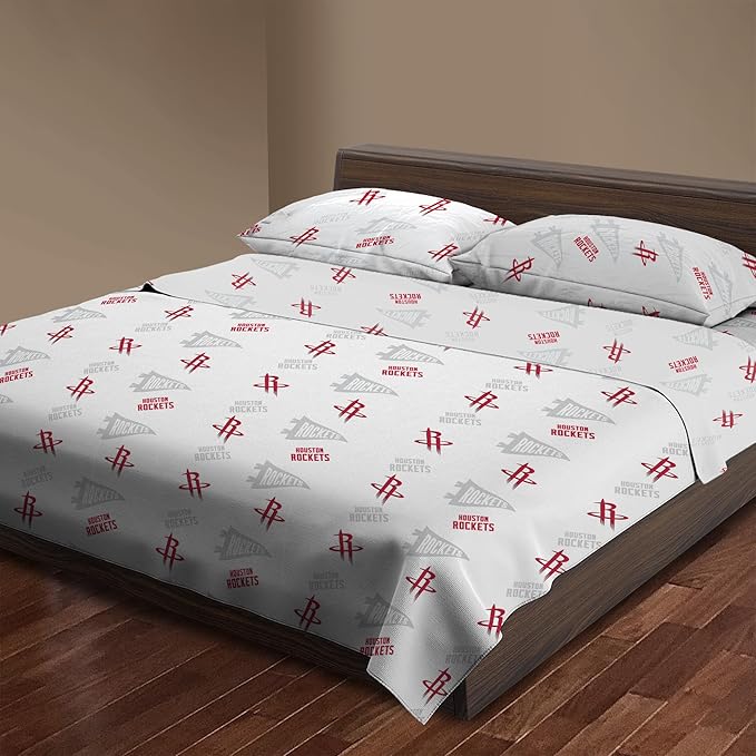 Northwest Officially Licensed Houston Rockets NBA Queen Size Sheet Set – Soft Team Logo Bedding for Dorms, Bedrooms, Fan Caves & Game Day Style