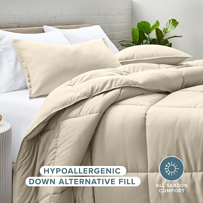 Bare Home Comforter Set - King/California King Size - Ultra-Soft - Goose Down Alternative - Premium 1800 Series - All Season Warmth (Sand)