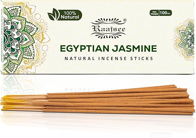 Raajsee Jasmine Flower Natural Incense Sticks 100 Gm Pack-100% Pure Organic Natural Hand Rolled Free from Chemicals-Perfect for Church,Aroma Therapy,Relaxation,Meditation,Positivity,Healing 100gm Pack