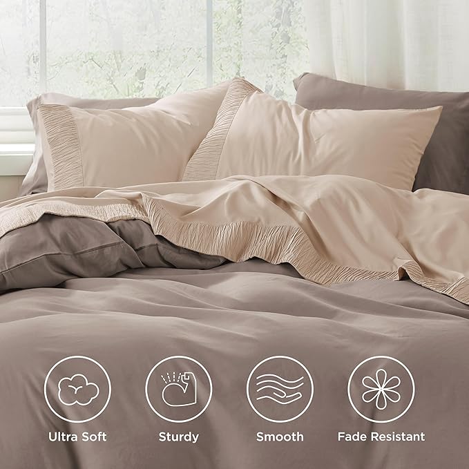Bedsure Full Size Bed Sheets - 4 Pieces Soft Full Sheet Set - Breathable & Cooling - Hotel Luxury - Easy Care Polyester Microfiber Bedding for Women, Men, Beige