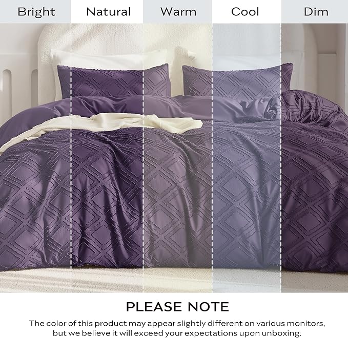 JELLYMONI Duvet Cover Twin Size Purple - 3PCS Boho Duvet Cover Set Plaid Polyester Tufted Bohemian Jacquard Knit Textured Comforter Cover 68×90in Rhombic Geometric Pattern Corner Ties & Zipper