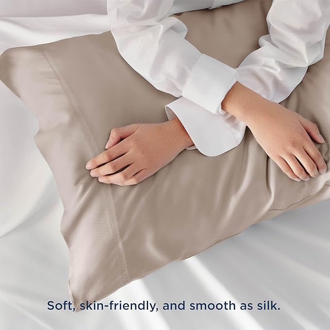 Bedsure King Size Pillow Cases Set of 2, Cooling Pillow Cases King, Rayon Derived from Bamboo Taupe Pillowcases, Breathable & Silky Soft Cool Bedding Pillow Covers with Envelope Closure, 20x36 Inches