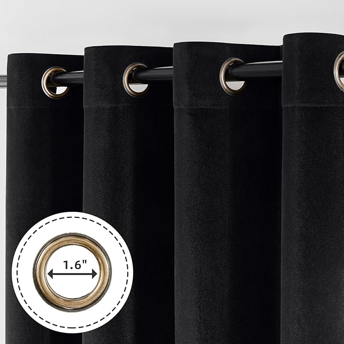 Joydeco Black 100% Blackout Curtains 84 Inch 2 Panels, Luxury Thermal Insulated Black Velvet Curtains for Bedroom Living Room, Soundproof Blackout Window Drapes, Grommet Top (52W x 84L)