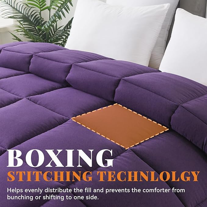 Cosybay Down Alternative Comforter (Purple, Queen) - All Season Soft Quilted Queen Size Bed Comforter - Duvet Insert with Corner Tabs -Winter Summer Warm Fluffy, 88x92inches