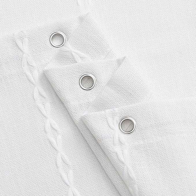 MitoVilla Boho Extra Long Shower Curtain 72 x 96, White Modern Farmhouse 96 inch XL Polyester Linen Texture Tassel Fabric Shower Curtain Set with Hooks for Cottagecore Country Bathroom Decor,White