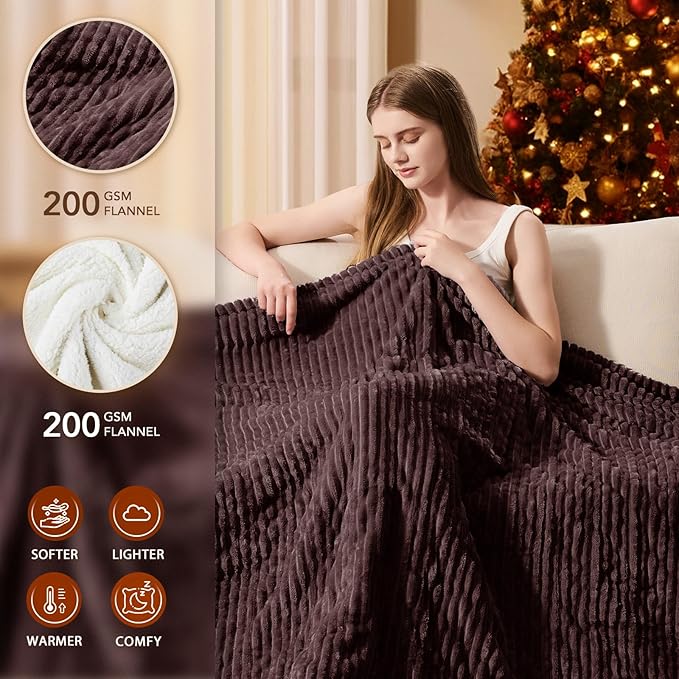 Homemate Heated Blanket Electric Throw - 50"x60" Heating Blanket Throw 1/2/4/6/8 Hours Auto-Off 10 Heat Levels Over-Heat Protection Soft Flannel Sherpa ETL Certification