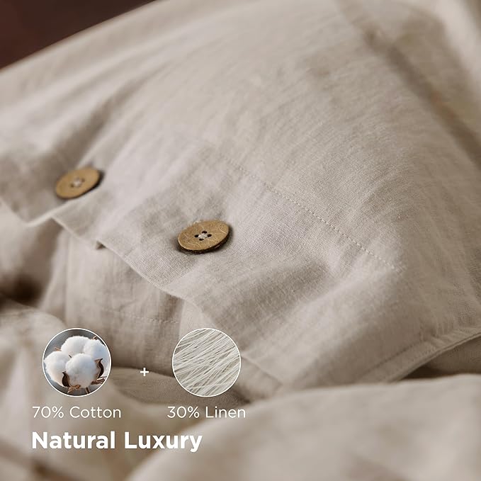 Bedsure Linen Duvet Cover King Size - Linen Cotton Blend Bedding Set, Soft & Cozy, 3 Pieces, 1 Duvet Cover 104x90 Inches and 2 Pillowcases, Light Khaki Color Cooling Bedding, Comforter Sold Separately