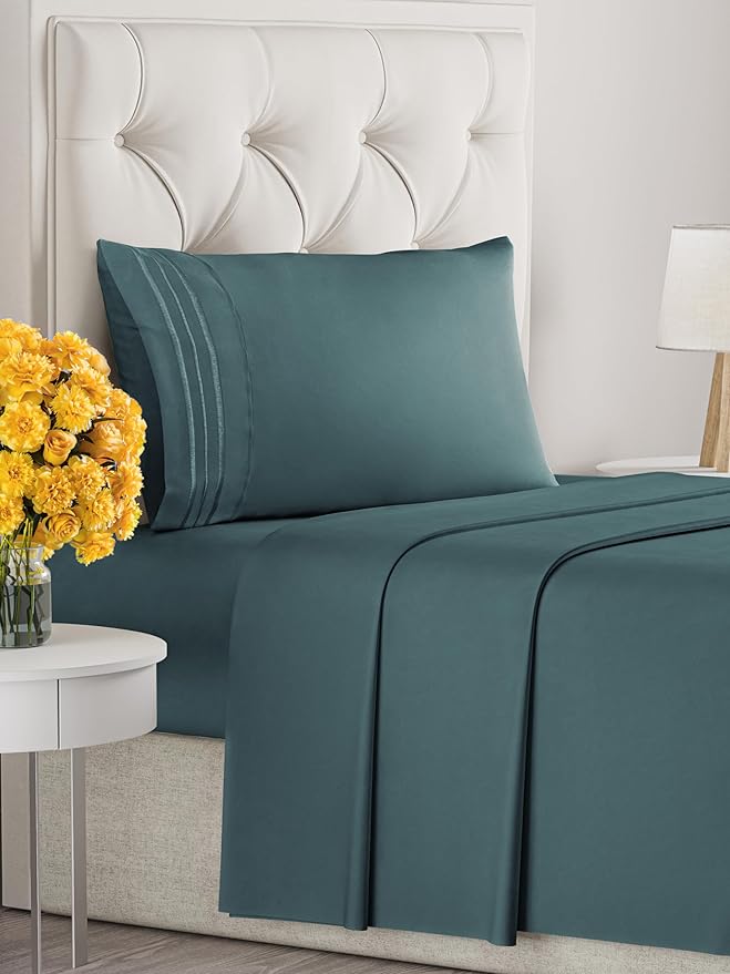 Twin XL Size 3-Piece Sheet Set - Extra Soft, Breathable & Cooling - Hotel Luxury Durable Bed Sheets - Deep Pockets, Easy-Fit & Wrinkle-Free - Deep Teal Oeko-Tex