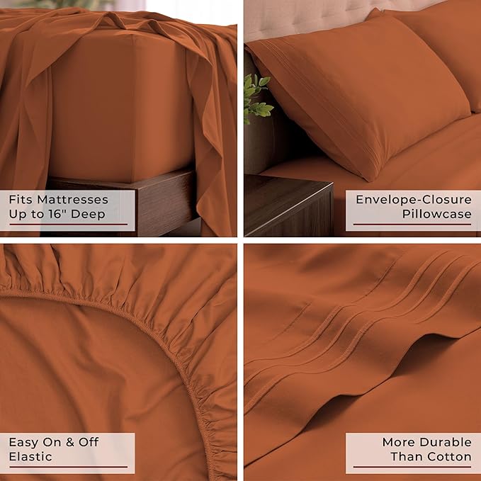 Mellanni California King Sheets Set - 4 PC Iconic Collection Bedding - Hotel Luxury, Extra Soft, Cooling Bed Sheets - Wrinkle, Fade, Stain Resistant (Cal King, Terracotta)