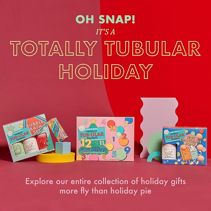 Dabble & Dollop Totally Tub-ular Tidings Bubble Bath Set - Holiday Gift Bundle with Three Mixable 3-in-1s - Bubble Bath Body Wash and Shampoo - Strawberry, Honeydew & Vanilla