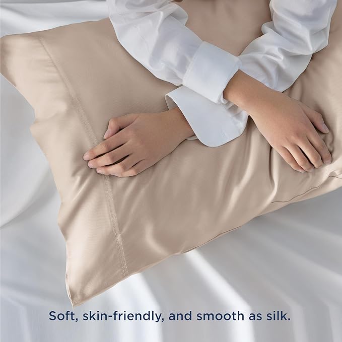Bedsure Pillow Cases Standard Size, Cooling Pillow Cases, Rayon Derived from Bamboo Khaki Pillowcases Standard Set of 2, Breathable & Soft Bedding Pillow Covers with Envelope Closure, 20x26 Inches