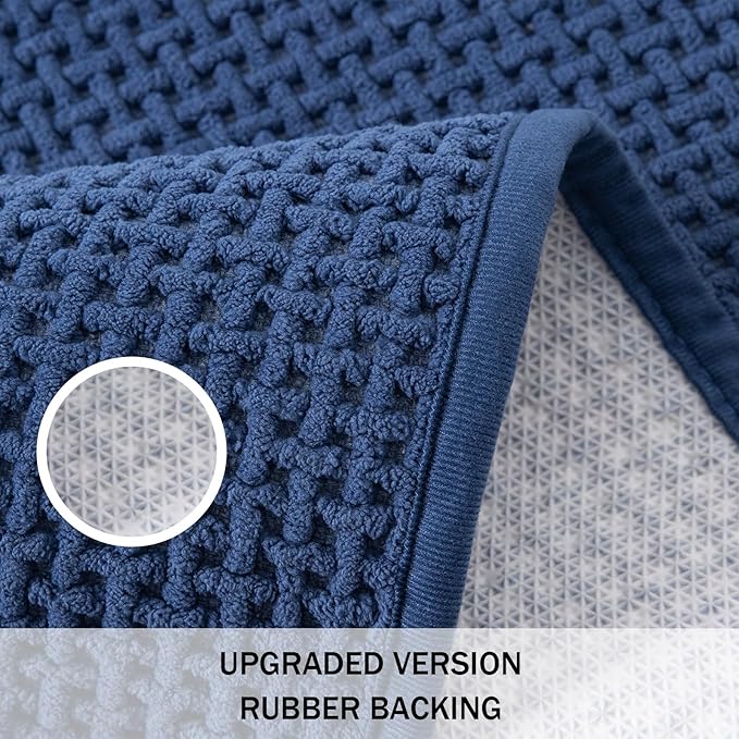 Bathroom Rugs Non Slip Washable, Super Absorbent Thin Bath Mat for Small Quick Dry Low Pile Bathroom Rug, (Navy Blue, 47″x20″)