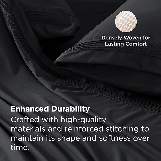 Bedsure Deep Pocket King Sheet Set - Fits Mattresses Up to 21 Inches Thick - 4 Piece GentleSoft Bed Sheets, Moisture Wicking, Soft & Cooling Bedsheet & Pillowcases, Easy & Secure Fit, Black