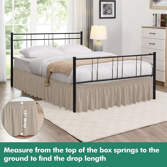 Biscaynebay Wrap Around Bed Skirts with Split Corners for King Beds 15" Drop, Light Camel Adjustable Elastic Dust Ruffles Easy Fit Wrinkle Resistant Silky Luxurious Fabric Machine Washable