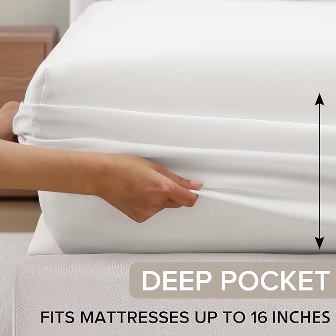 UGG Cali King Sheet Set 4-Piece Luxury Cooling Sheets Deep Pockets Premium Bedding with 2 Pillow Shams Machine Washable Soft Lightweight Bed Set for Bedroom, California King, White (Hedi)