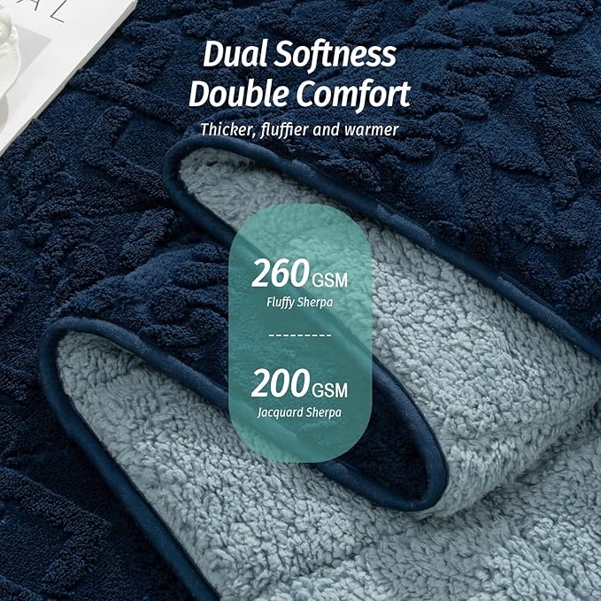 Wemore Weighted Blanket for Adults Twin Size 15 lbs, Dual Sided Soft Fuzzy Jacquard Sherpa Weighted Blankets for Sleeping, Cozy Fluffy Knitted Heavy Blanket for Couch Bed, Navy Blue, 60 x 80 inches