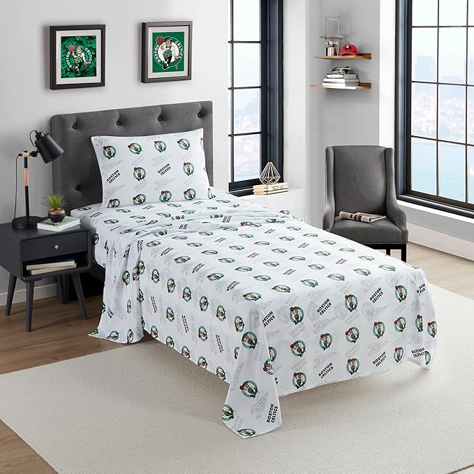 NORTHWEST Officially Licensed Boston Celtics NBA Queen Size Sheet Set – Soft Team Logo Bedding for Dorms, Bedrooms, Fan Caves & Game Day Style