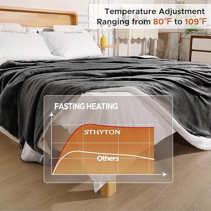 Electric Blanket Twin - Soft Flannel Heated Blanket Twin Size 62x84 inches, Ultra Soft Fast Heating with 2-10 Timer Settings & 9 Heat Settings, Warm Gift for Grandma, Dark Gray