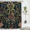 Vintage Black and Green Floral Shower Curtain Dark Bontanical Moss Bathroom Curtains Mid Century Bathroom Decor 72Wx72H Waterproof Polyester