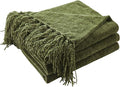 CozeCube Chenille Throw Blanket for Couch, Cozy Plush Fuzzy Decorative Olive Green Blanket with Fringe Tassels, Lightweight Throws for Bed Sofa Gift Home Decor, 60"X80"