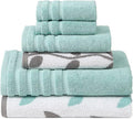 Modern Threads Organic Vines 6-Piece 100% Cotton Towel Set – Yarn Dyed Jacquard & Solid – Includes 2 Bath Towels, 2 Hand Towels, 2 Washcloths – Absorbent, Quick Dry, Soft & Durable – Aqua