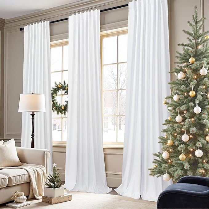 Complete Blackout 90 Inch Curtains Rustic Closet Extra Wide Curtains 2 Panel Set Linen Cotton Textured Large Window Light Heat Blocking Energy Saving Insulated Vintage Farmhouse Drapes Back Tab 7.5 ft