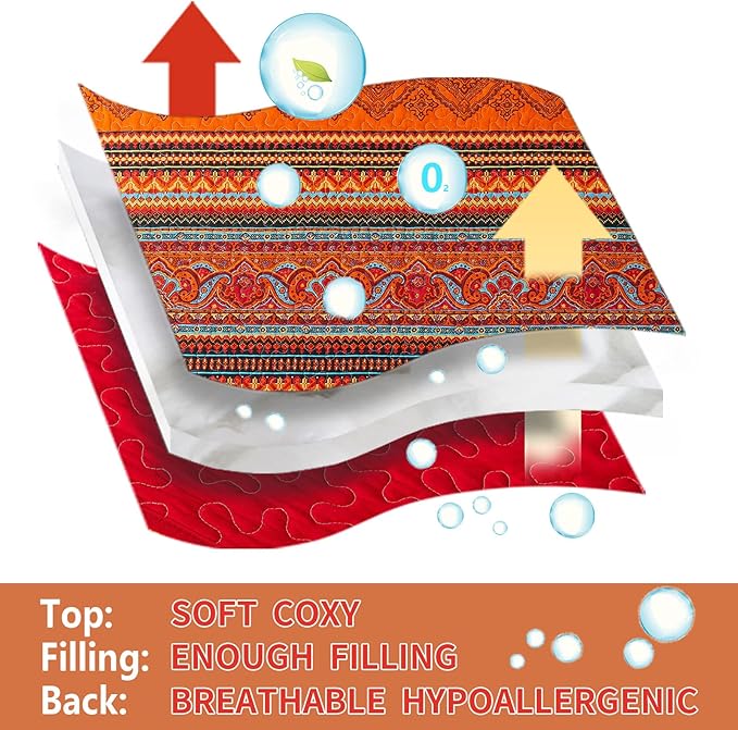 BEDIFANY Cotton King Size Quilt Set - Boho Lightweight King Bedspread - Colorful Orange Reversible Coverlets Quilt Bedding Sets - Oversized King Quilt Set for Bed Decorations for All Seasons, 3 Pieces