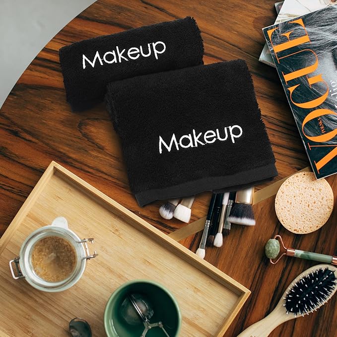 Panelee 13 Inch Makeup Washcloths Black Makeup Towels Cotton Face Wash Cloths Bulk Facial Remover Cleansing Towels Soft Cosmetic Water Absorbent for Women Hand Skin Care(12 Pcs)