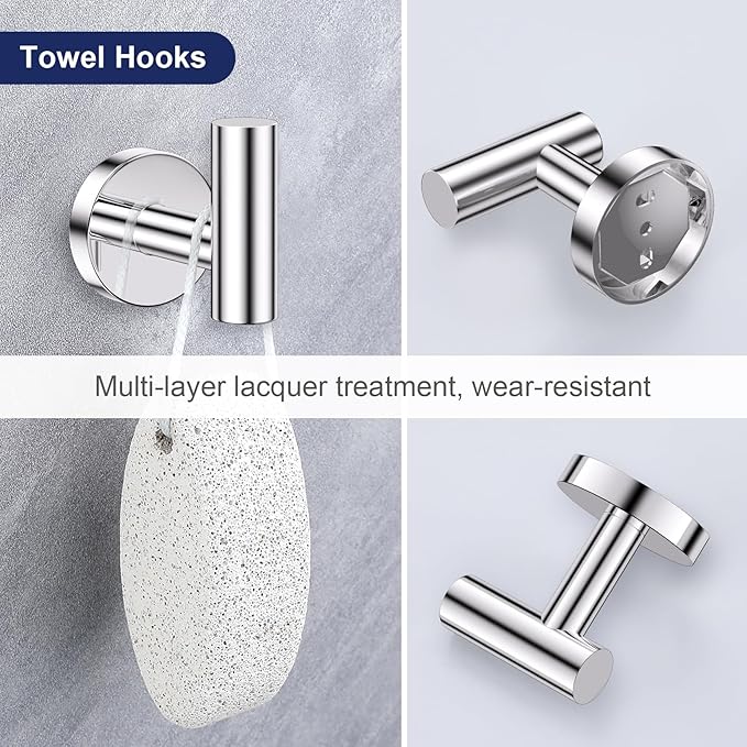 Lairuier Polished Chrome Bathroom Hardware Set, 10-Piece Towel Bar Set SUS304 Stainless Steel Bathroom Hardware Accessories Set Round Towel Holder Set Wall Mounted