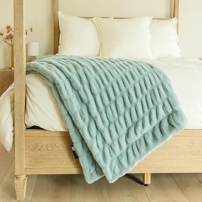 Minky Designs Glacier Glide Minky Blanket – Ultra Soft Faux Fur Throw Blanket for Couch, Bed & Home – Fluffy, Warm & Luxurious – Chic Collection (Medium, 50x60)