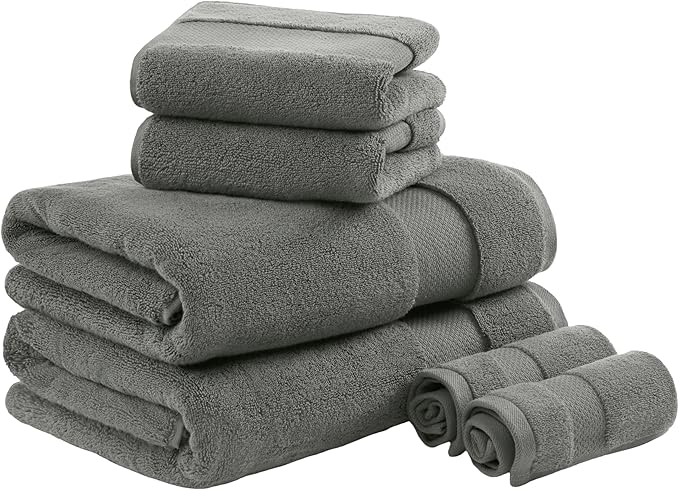 Madison Park Turkish 100% Cotton 600Gsm Luxury Premium Thick Soft Absorbent Hotel Bathroom Towel Set Shower Hand Face Washcloths, Assorted Sizes, Charcoal 6 Piece