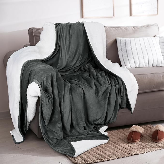 Utopia Bedding Sherpa Blanket Queen Size (Grey, 90x90 Inches) - Soft Lightweight Plush Fleece Reversible Blanket for Bed, Sofa, Couch, Camping and Travel