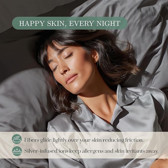 CASILVA Eucalyptus Sheets - Infused with Silver for Anti-Odor, Softer Than Silk Fibers, More Cooling Than Cotton - Perfect for Hot Sleepers & Sensitive Skin - 100% Tencel Lyocell - King Sheet Set