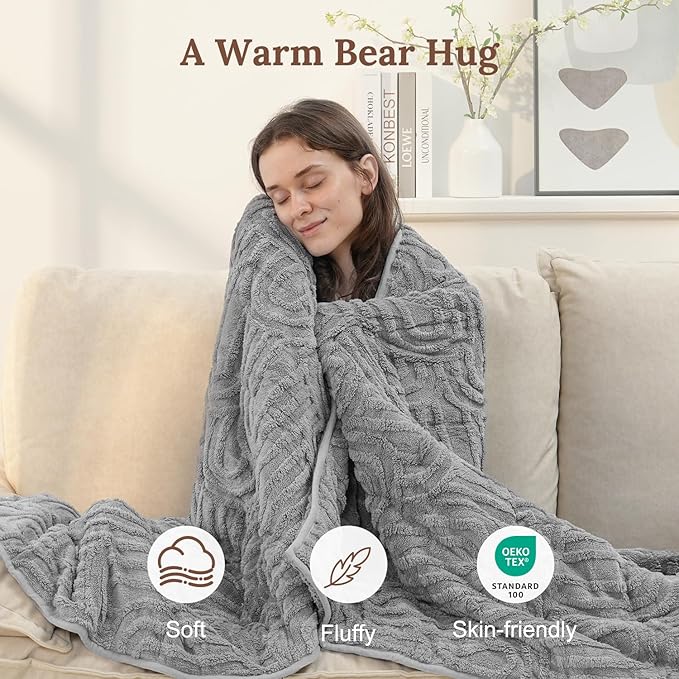Sherpa Fleece Adult Weighted Blanket Great for Sleep, 20 lbs Dual Sided Soft Fuzzy Heavy Blankets for Couch Bed Sofa, Cozy Warm Fluffy Arched Jacquard Throw for Winter (Grey, 60" x 80", 20 Pounds)