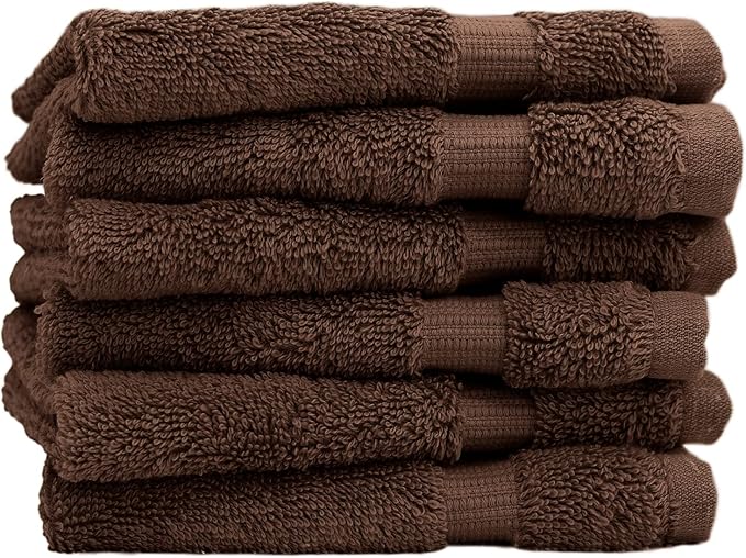 Luxury Hotel & Spa Collection, 100% Turkish Cotton 700 GSM Cloth, for Body wash, Makeup Remover & Facial Cleaning, Baby, face, Dobby Border Soft washcloths Towel Set 13" X 13", Cocoa, Set of 6