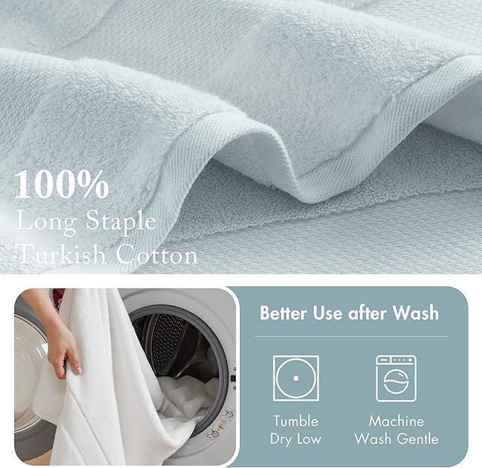 Madison Park Turkish 100% Cotton 600Gsm Luxury Premium Thick Soft Absorbent Hotel Bathroom Towel Set Shower Hand Face Washcloths, Assorted Sizes, Light Blue 6 Piece