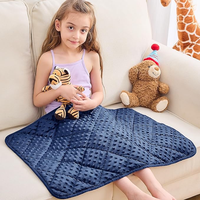 yescool Weighted Lap Pad 2 lb Blue Weighted Lap Blanket, Small Lap Blanket Cooling Heating Weighted Throw Blankets, Minky Blankets Gift for Travel Indoor Outdoor, 20 * 30in