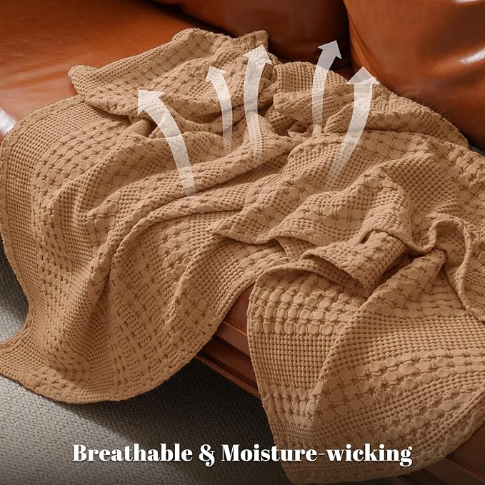 PHF 100% Cotton Waffle Weave Blanket King Size for Bed, Soft Lightweight & Breathable, All-Season Comfort, Luxury Aesthetic Woven Bedding for Home Decor, 108"x90", Clay