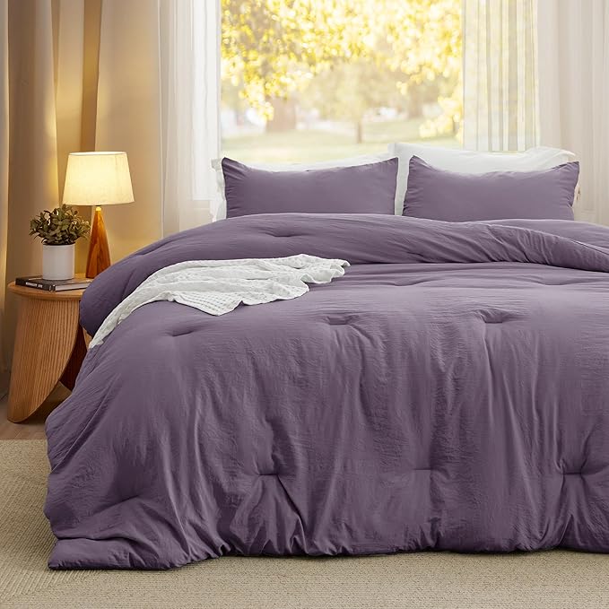 Bedsure King Size Comforter Set, Grayish Purple Soft Prewashed Bedding for All Seasons, 3 Pieces GentleSoft™ Down Alternative Bed Set, 1 Lightweight Comforter (104"x90") and 2 Pillowcases (20"x36")