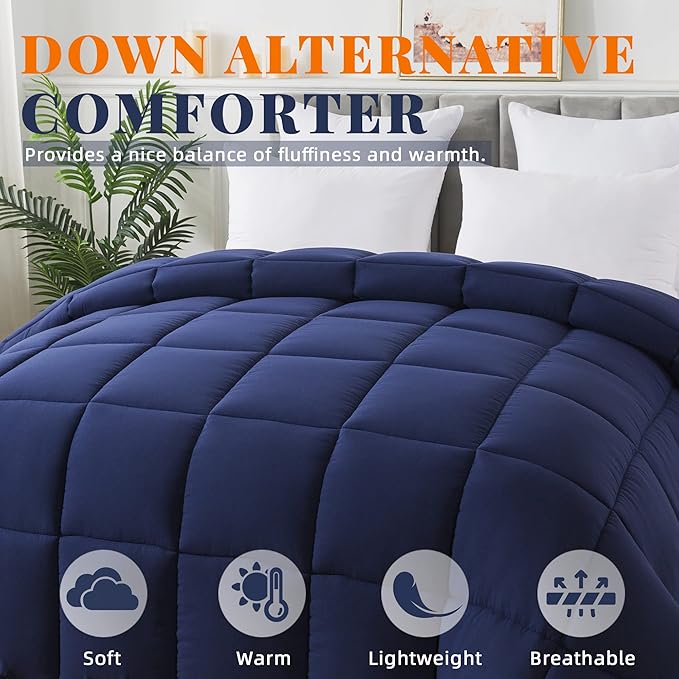 Cosybay Down Alternative Comforter (Navy Blue, Twin) - All Season Soft Quilted Twin Size Bed Comforter - Duvet Insert with Corner Tabs - Winter Summer Warm Fluffy, 64x88 inches
