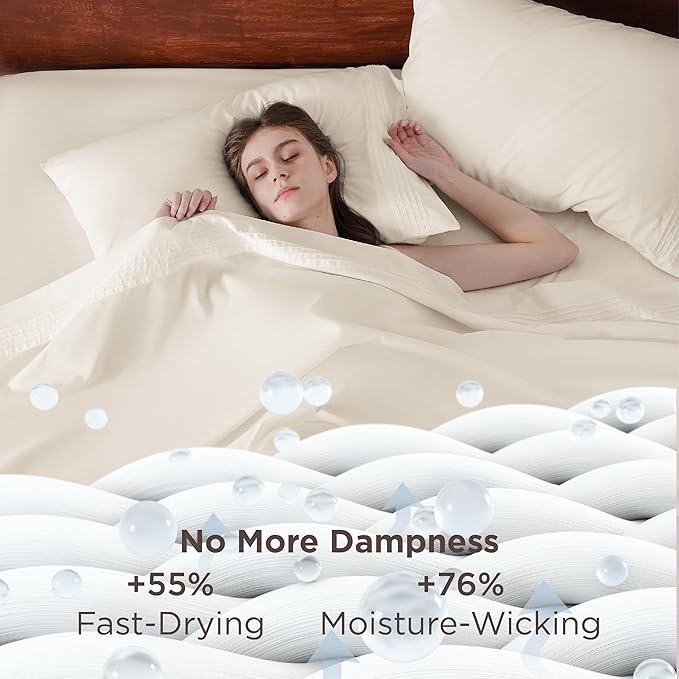 Bedsure Deep Pocket Queen Sheets Set - Fits Mattresses Up to 21 Inches Thick - 4 Piece GentleSoft Bed Sheets, Moisture Wicking, Soft & Cooling Bedsheet & Pillowcases, Easy & Secure Fit, Ivory