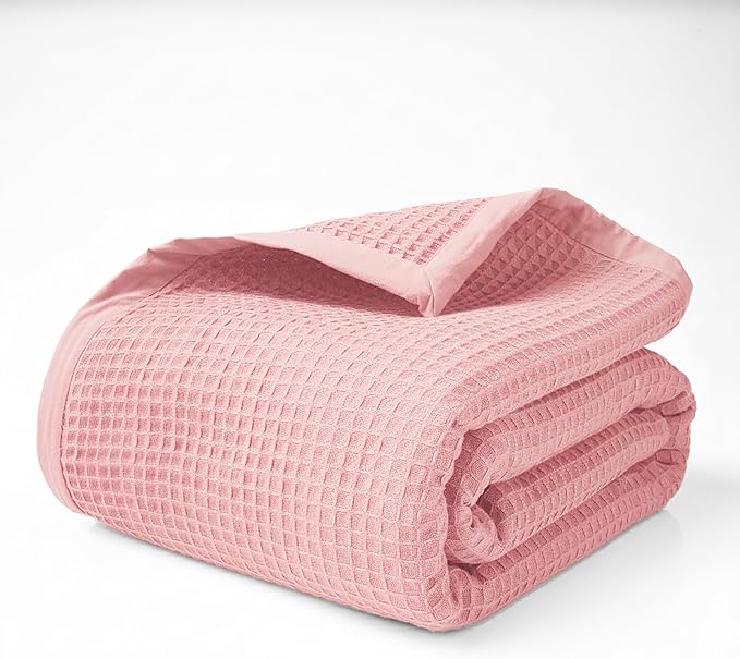 Salt Earth GOTS Certified 100% Organic Cotton Throw Blanket, 90" X 90" Blankets & Throws for Bed, Throw Blanket for Couch,Modern & Cozy Blanket, All Season Waffle Blanket, Soft Blanket (Misty Rose)