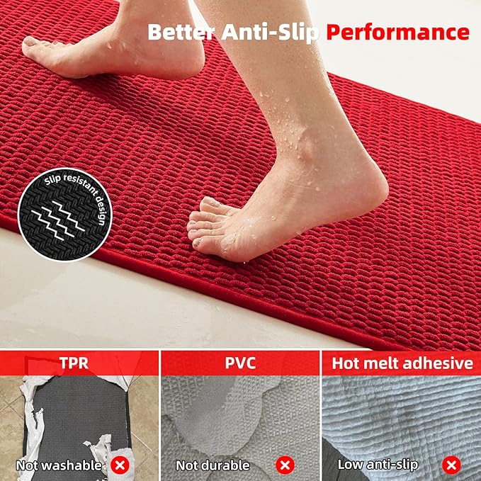 Large Christmas Bathroom Rugs Non Slip Washable Bath Rugs Super Absorbent Bathroom Rug Thin Quick Dry Low Pile Bath Mats, Red 36"x48"