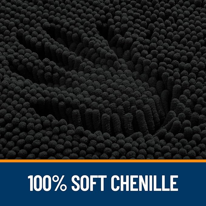 OLANLY Bathroom Rugs 44x32, Extra Soft Absorbent Chenille Bath Rugs, Rubber Backing Quick Dry, Machine Washable Bath Mats for Bathroom Floor, Tub and Shower, Home Decor Accessories, Black